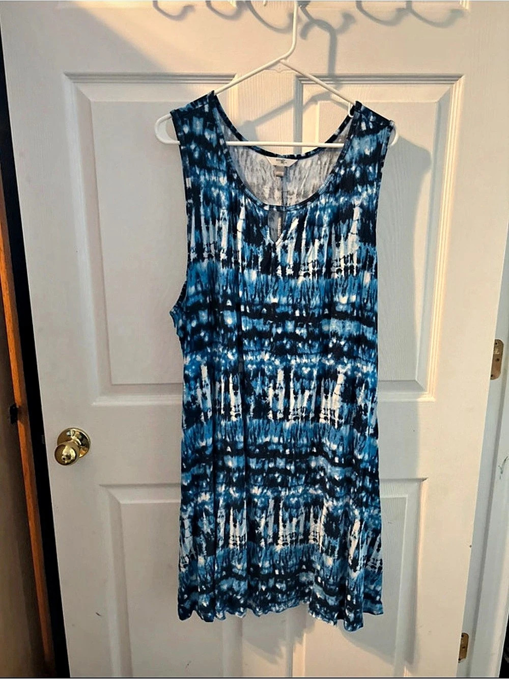 Terra & Sky Cotton Tie-Dye Tank Dress Blue & White 2X